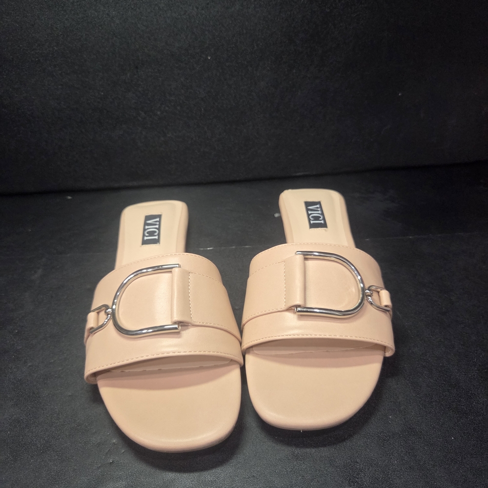 VICI Beige D Ring Slide Sandals, Women's Size‎ 7.5, Slip On Flat Shoes